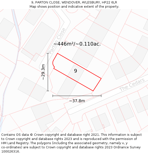 9, PARTON CLOSE, WENDOVER, AYLESBURY, HP22 6LR: Plot and title map