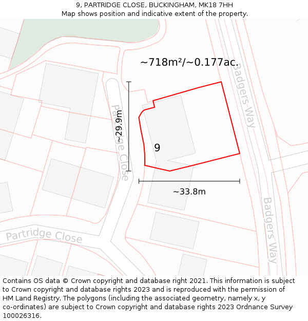 9, PARTRIDGE CLOSE, BUCKINGHAM, MK18 7HH: Plot and title map