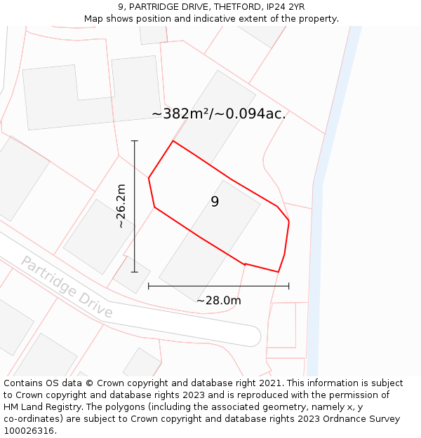9, PARTRIDGE DRIVE, THETFORD, IP24 2YR: Plot and title map