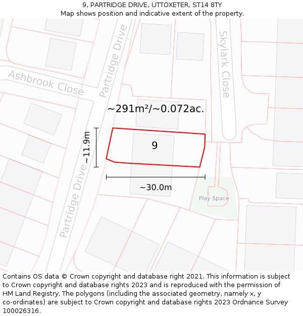 9, PARTRIDGE DRIVE, UTTOXETER, ST14 8TY: Plot and title map