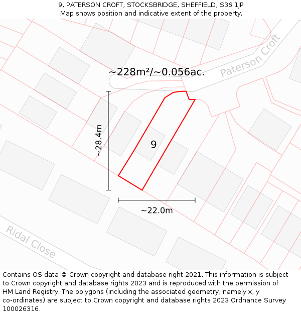9, PATERSON CROFT, STOCKSBRIDGE, SHEFFIELD, S36 1JP: Plot and title map