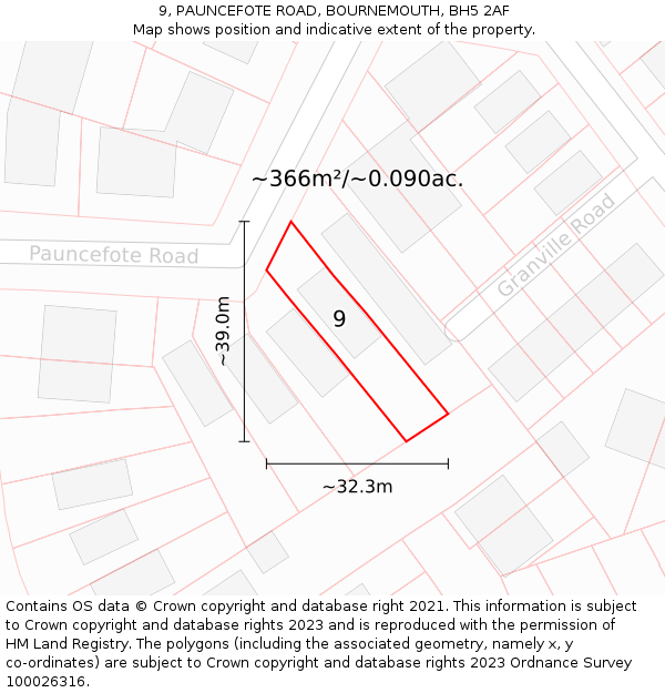 9, PAUNCEFOTE ROAD, BOURNEMOUTH, BH5 2AF: Plot and title map