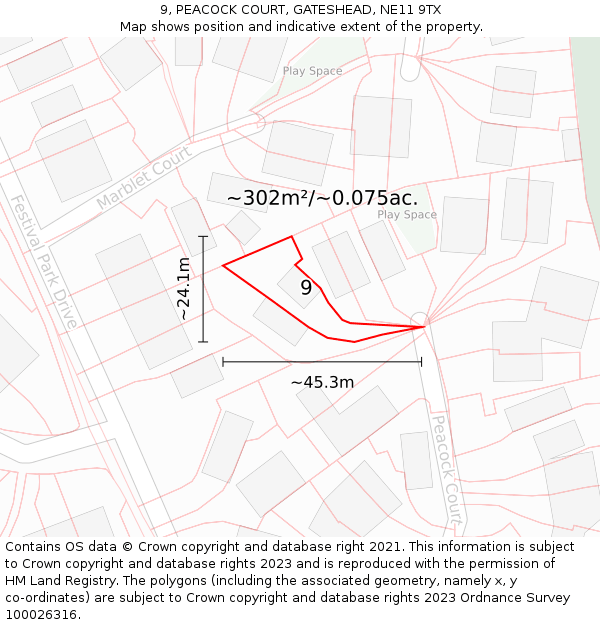 9, PEACOCK COURT, GATESHEAD, NE11 9TX: Plot and title map