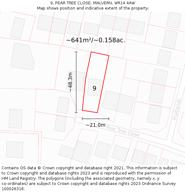 9, PEAR TREE CLOSE, MALVERN, WR14 4AW: Plot and title map