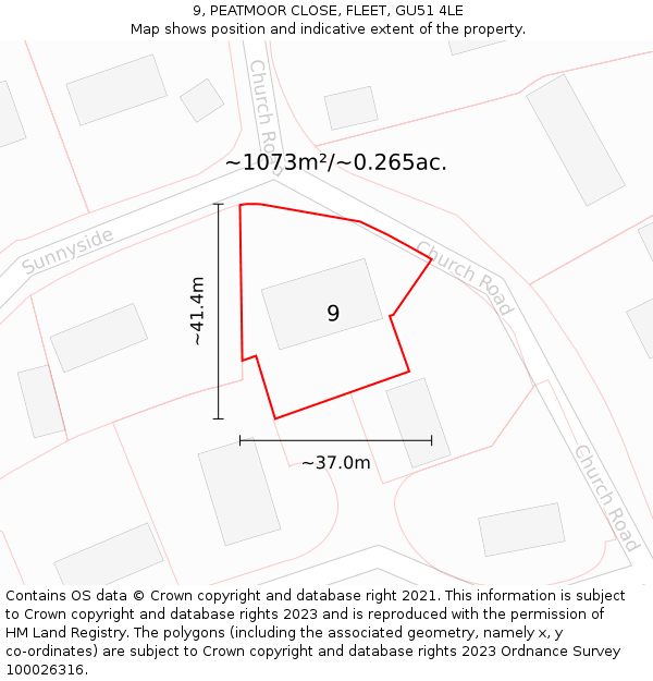 9, PEATMOOR CLOSE, FLEET, GU51 4LE: Plot and title map