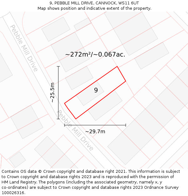 9, PEBBLE MILL DRIVE, CANNOCK, WS11 6UT: Plot and title map