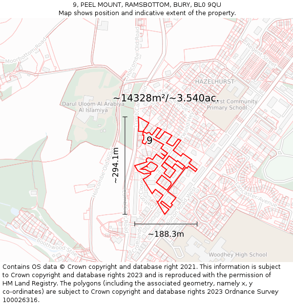 9, PEEL MOUNT, RAMSBOTTOM, BURY, BL0 9QU: Plot and title map