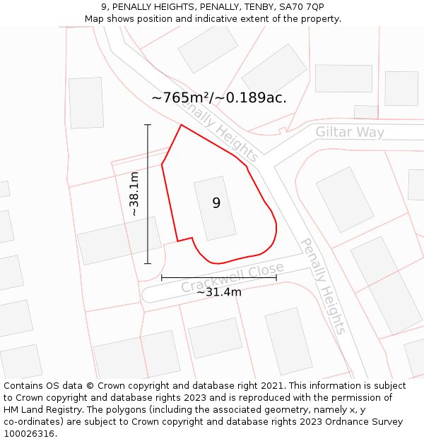 9, PENALLY HEIGHTS, PENALLY, TENBY, SA70 7QP: Plot and title map