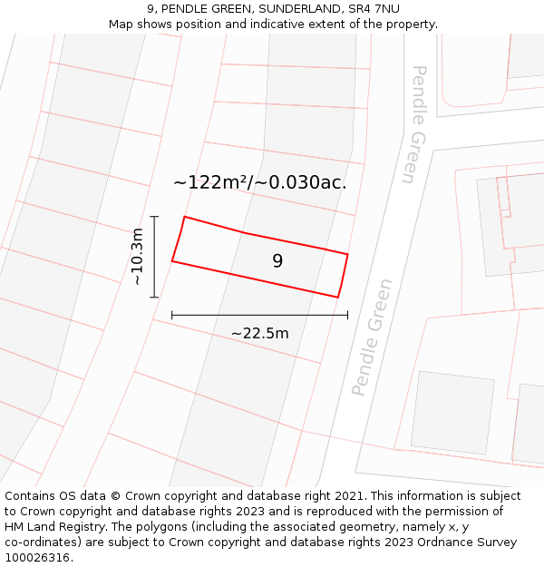 9, PENDLE GREEN, SUNDERLAND, SR4 7NU: Plot and title map
