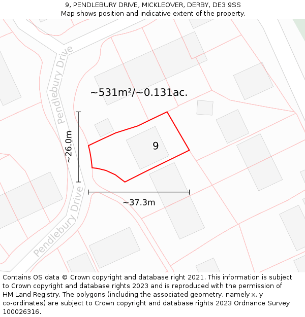 9, PENDLEBURY DRIVE, MICKLEOVER, DERBY, DE3 9SS: Plot and title map