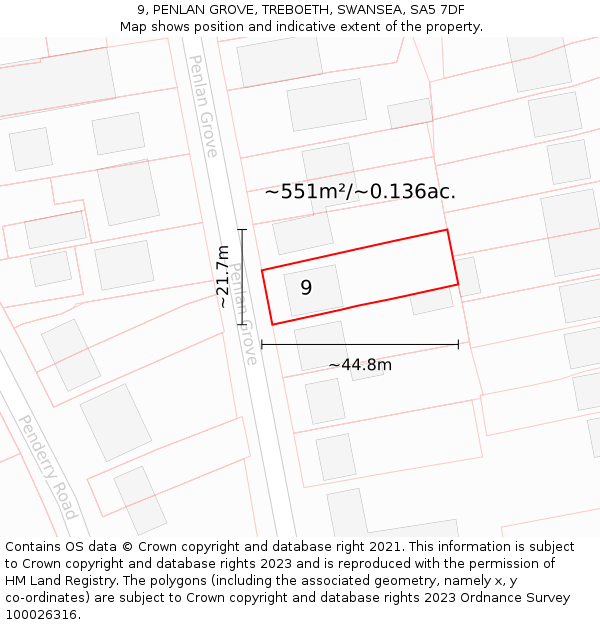 9, PENLAN GROVE, TREBOETH, SWANSEA, SA5 7DF: Plot and title map