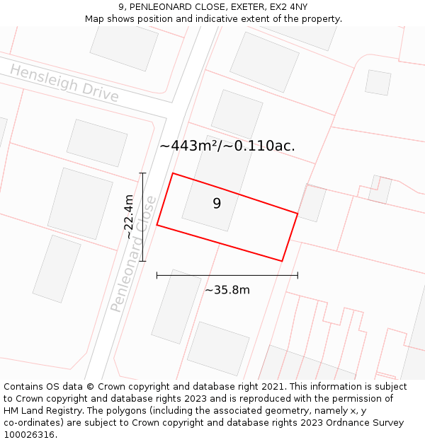 9, PENLEONARD CLOSE, EXETER, EX2 4NY: Plot and title map