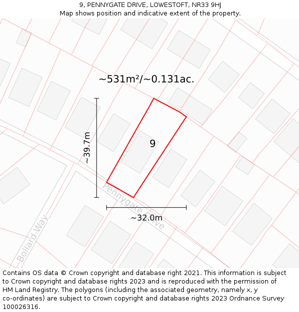 9, PENNYGATE DRIVE, LOWESTOFT, NR33 9HJ: Plot and title map