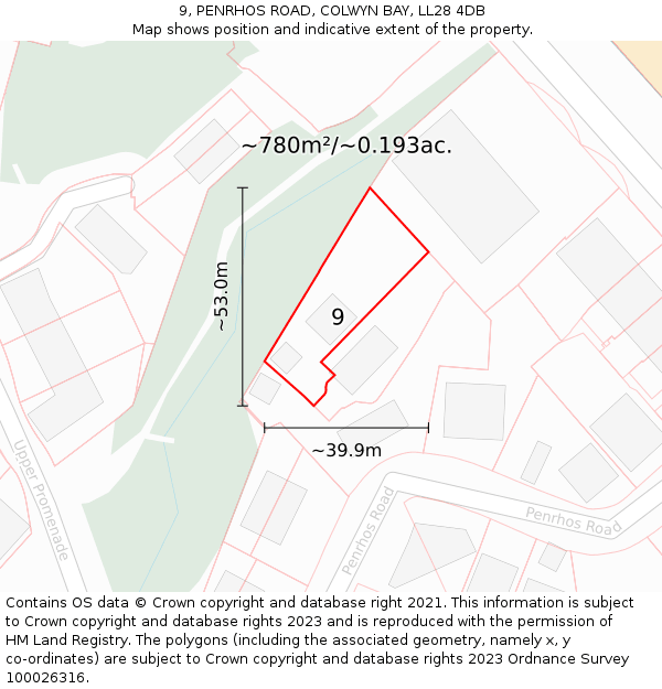 9, PENRHOS ROAD, COLWYN BAY, LL28 4DB: Plot and title map