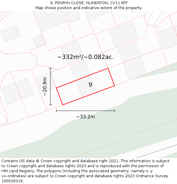 9, PENRYN CLOSE, NUNEATON, CV11 6FF: Plot and title map