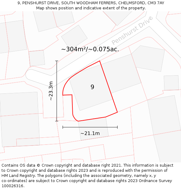 9, PENSHURST DRIVE, SOUTH WOODHAM FERRERS, CHELMSFORD, CM3 7AY: Plot and title map