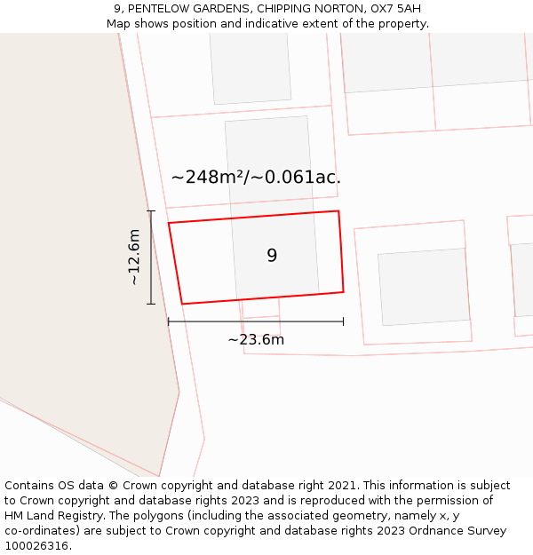 9, PENTELOW GARDENS, CHIPPING NORTON, OX7 5AH: Plot and title map