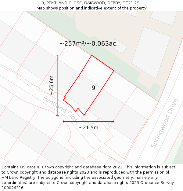 9, PENTLAND CLOSE, OAKWOOD, DERBY, DE21 2SU: Plot and title map