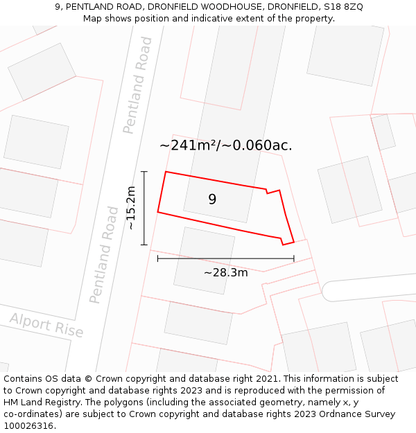 9, PENTLAND ROAD, DRONFIELD WOODHOUSE, DRONFIELD, S18 8ZQ: Plot and title map