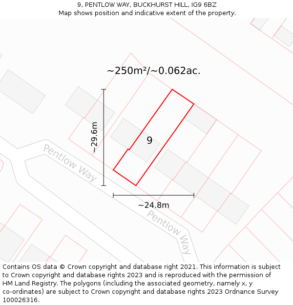 9, PENTLOW WAY, BUCKHURST HILL, IG9 6BZ: Plot and title map