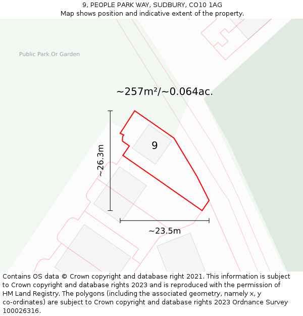 9, PEOPLE PARK WAY, SUDBURY, CO10 1AG: Plot and title map