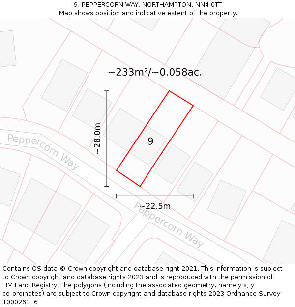 9, PEPPERCORN WAY, NORTHAMPTON, NN4 0TT: Plot and title map
