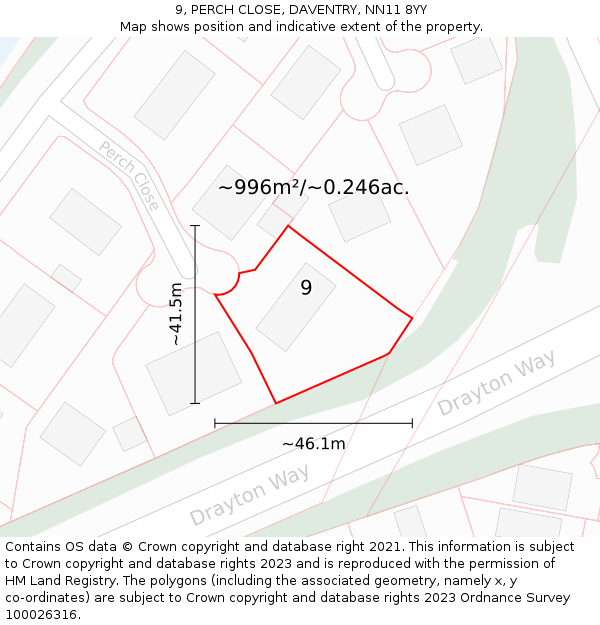 9, PERCH CLOSE, DAVENTRY, NN11 8YY: Plot and title map