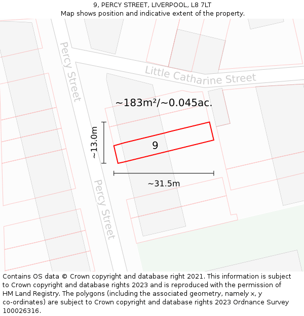 9, PERCY STREET, LIVERPOOL, L8 7LT: Plot and title map