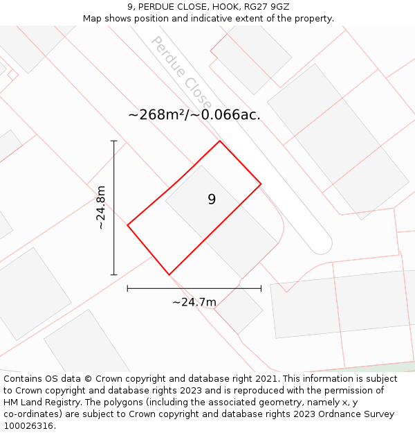 9, PERDUE CLOSE, HOOK, RG27 9GZ: Plot and title map