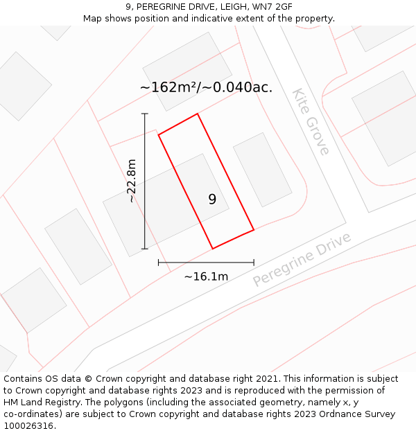 9, PEREGRINE DRIVE, LEIGH, WN7 2GF: Plot and title map