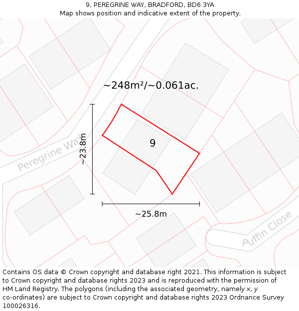 9, PEREGRINE WAY, BRADFORD, BD6 3YA: Plot and title map