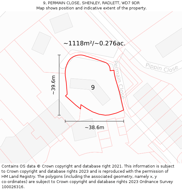 9, PERMAIN CLOSE, SHENLEY, RADLETT, WD7 9DR: Plot and title map