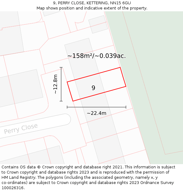 9, PERRY CLOSE, KETTERING, NN15 6GU: Plot and title map