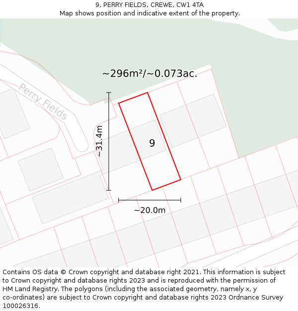 9, PERRY FIELDS, CREWE, CW1 4TA: Plot and title map