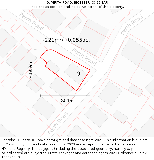 9, PERTH ROAD, BICESTER, OX26 1AR: Plot and title map