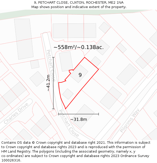 9, PETCHART CLOSE, CUXTON, ROCHESTER, ME2 1NA: Plot and title map