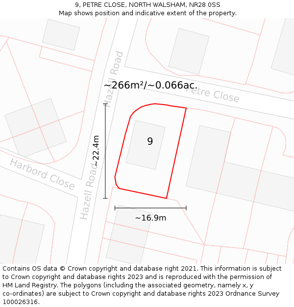 9, PETRE CLOSE, NORTH WALSHAM, NR28 0SS: Plot and title map