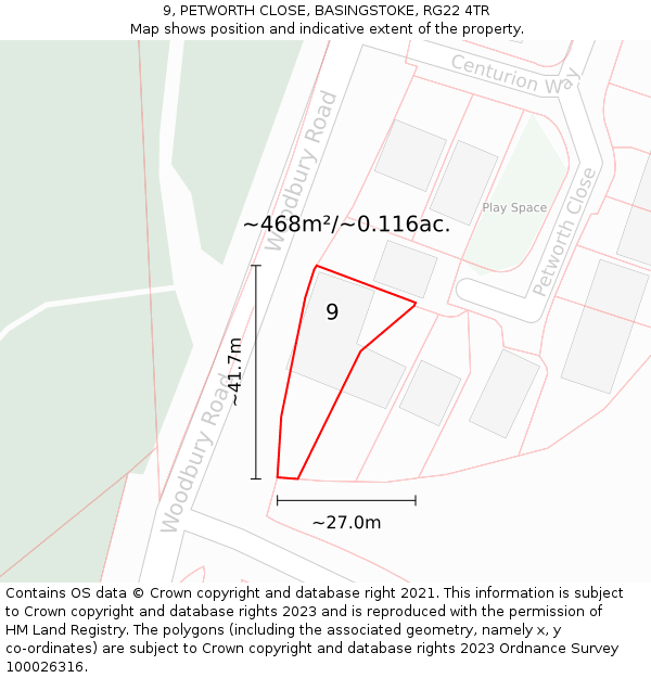 9, PETWORTH CLOSE, BASINGSTOKE, RG22 4TR: Plot and title map