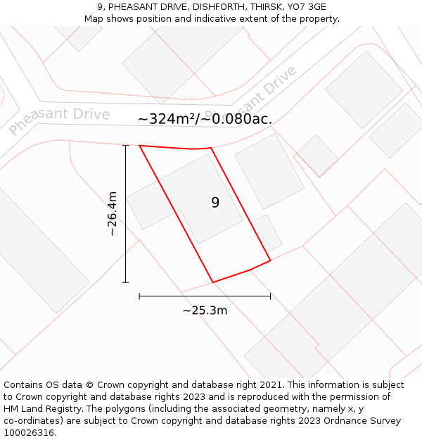 9, PHEASANT DRIVE, DISHFORTH, THIRSK, YO7 3GE: Plot and title map