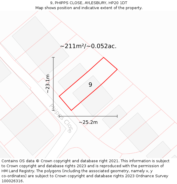 9, PHIPPS CLOSE, AYLESBURY, HP20 1DT: Plot and title map