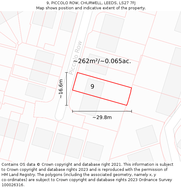 9, PICCOLO ROW, CHURWELL, LEEDS, LS27 7FJ: Plot and title map