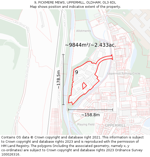 9, PICKMERE MEWS, UPPERMILL, OLDHAM, OL3 6DL: Plot and title map
