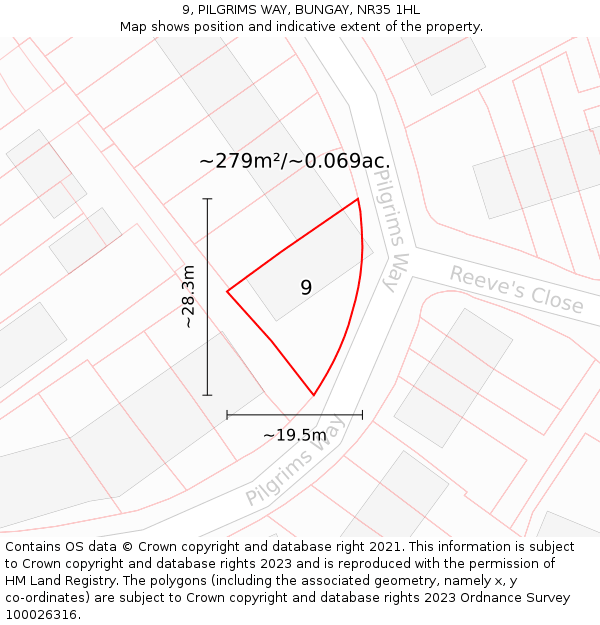 9, PILGRIMS WAY, BUNGAY, NR35 1HL: Plot and title map