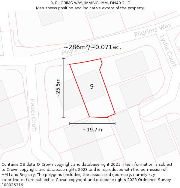 9, PILGRIMS WAY, IMMINGHAM, DN40 2HD: Plot and title map