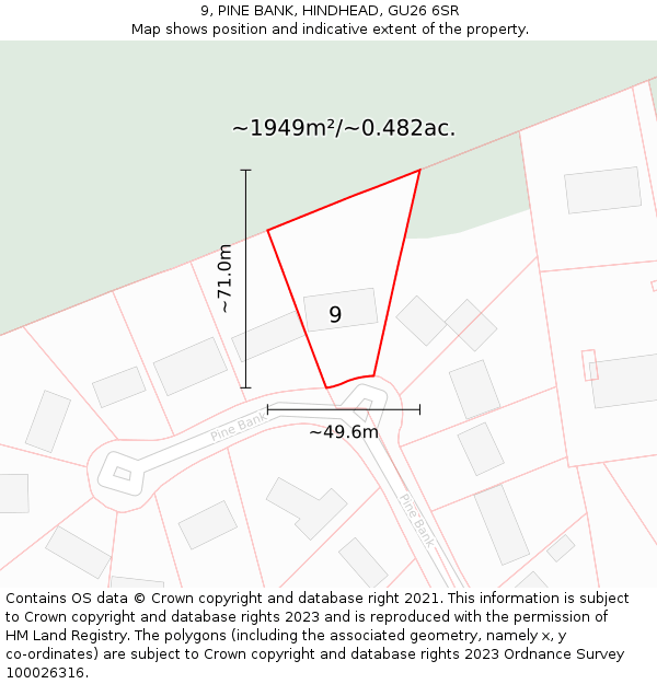 9, PINE BANK, HINDHEAD, GU26 6SR: Plot and title map