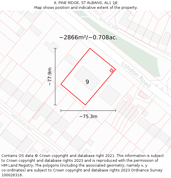 9, PINE RIDGE, ST ALBANS, AL1 1JE: Plot and title map