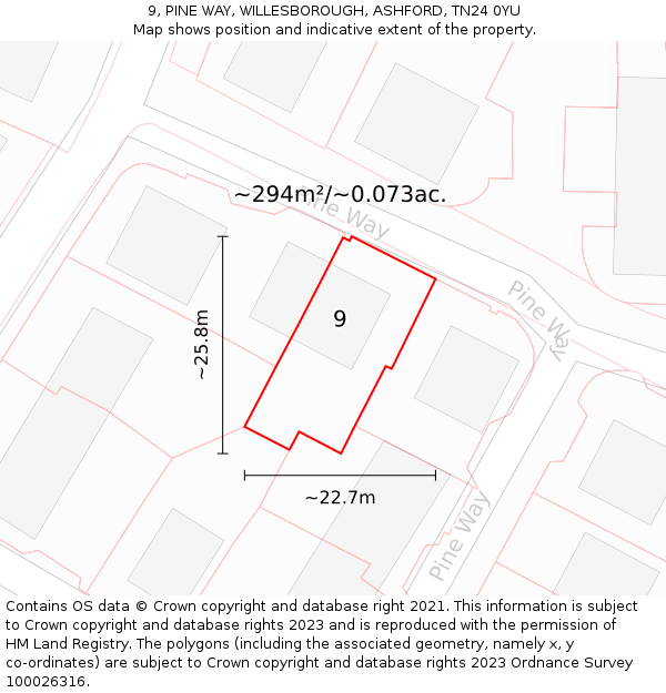 9, PINE WAY, WILLESBOROUGH, ASHFORD, TN24 0YU: Plot and title map