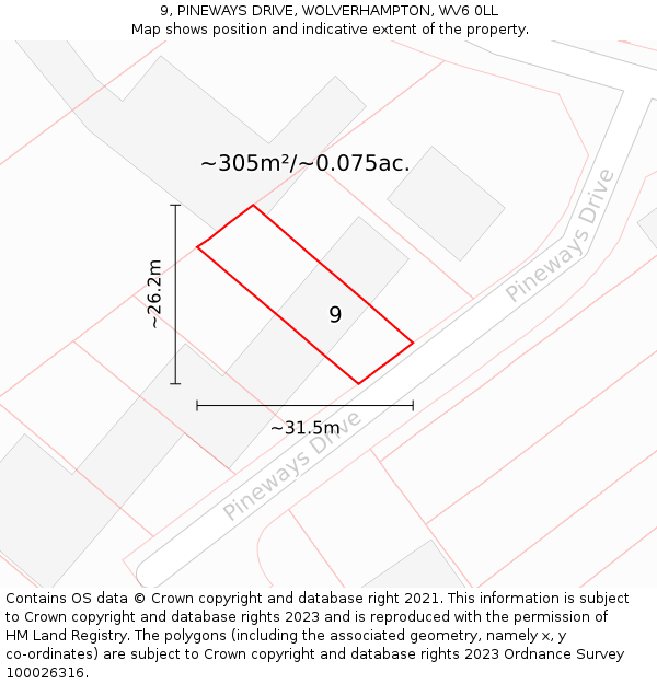 9, PINEWAYS DRIVE, WOLVERHAMPTON, WV6 0LL: Plot and title map