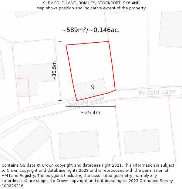 9, PINFOLD LANE, ROMILEY, STOCKPORT, SK6 4NP: Plot and title map