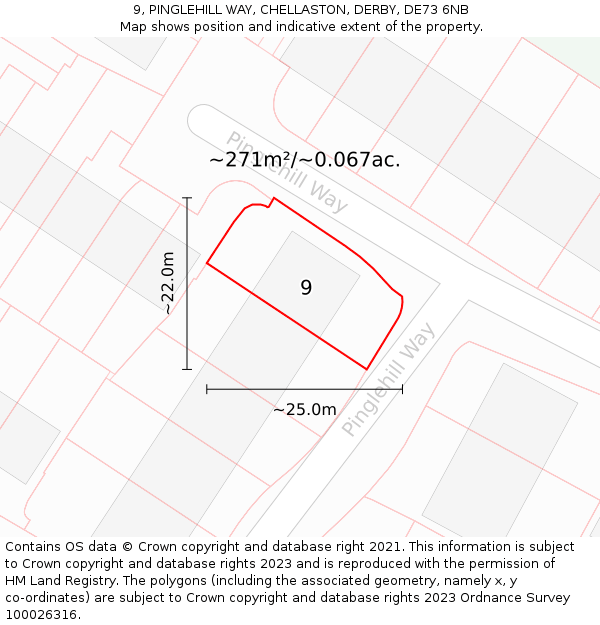9, PINGLEHILL WAY, CHELLASTON, DERBY, DE73 6NB: Plot and title map